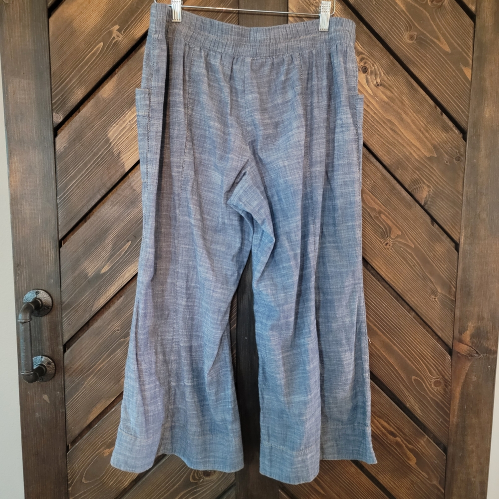 BOHO Chambray Wide Leg Baggy Cropped Pants M - Picture 2 of 6